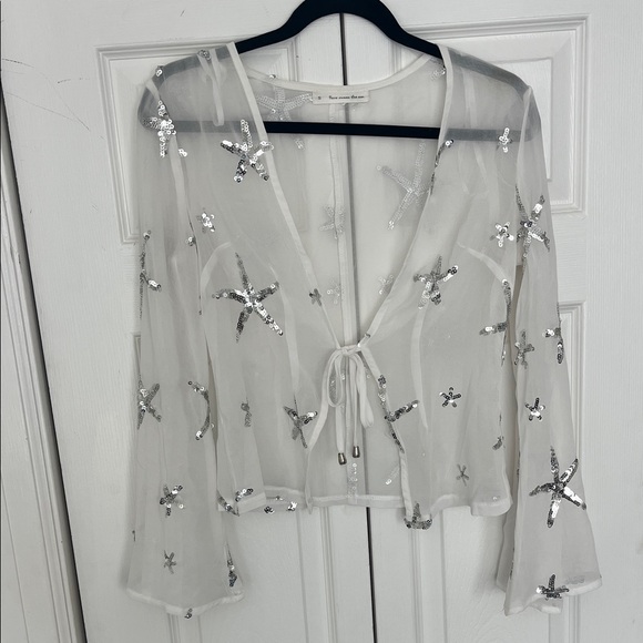 Sheer White Star Embellished Top - Picture 1 of 3
